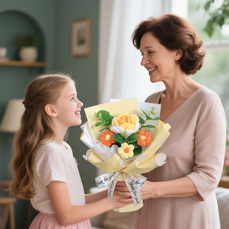 Crochet Flowers Bouquet Gift, Handmade Eternal Yarn Flower Arrangement for Mom, Grandma, Wife, Girlfriend – Mother's Day, Valentine's, Graduation, Christmas, Birthday, Anniversary Gift Idea3