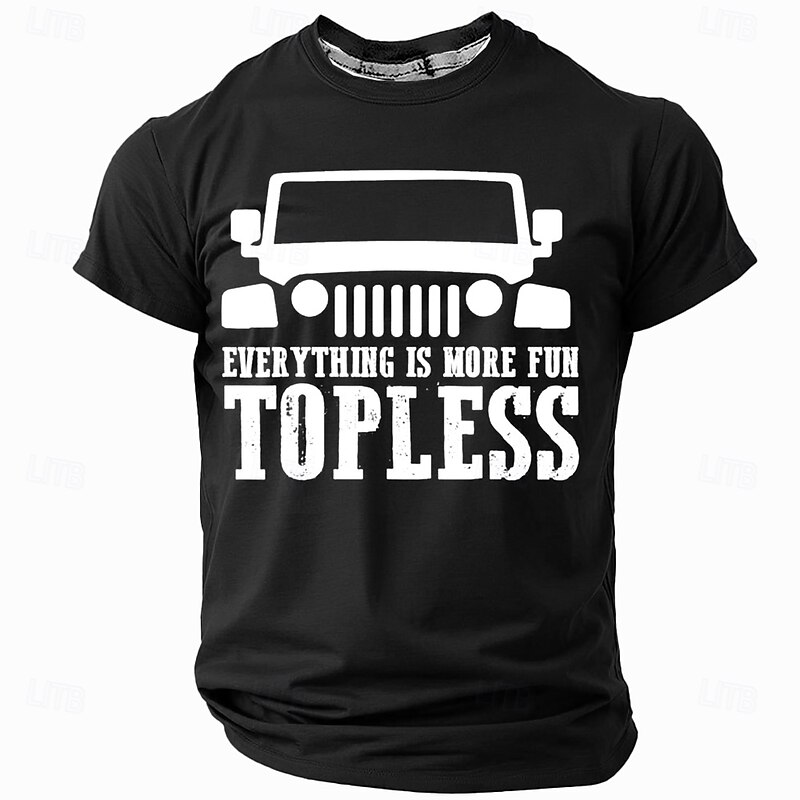 Men's T-Shirt: Funny Jeep Graphic Everything Is More Fun Topless Short Sleeve Off-Road Tee4