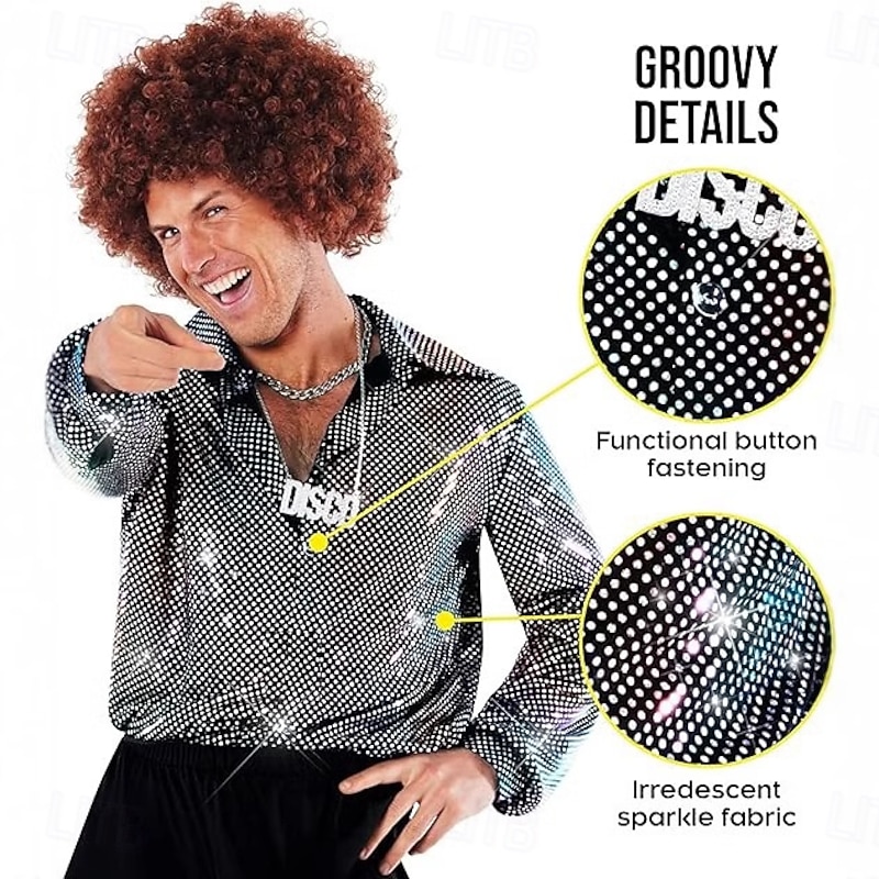 Retro Vintage 1970s Shirt Hippie Disco Shiny Latex Patent Metallic Fancy Dress Men's Halloween Carnival Pride Parade Pride Month Adults' Shirt All Seasons