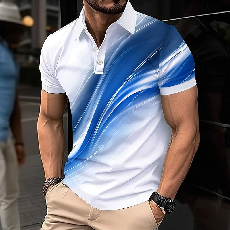 Men's Geometic Line Polo Short Sleeve Polo Shirts Collared Shirts Business Casual Outdoor Athleisure Daily Wear 3D Print Summer Red Blue