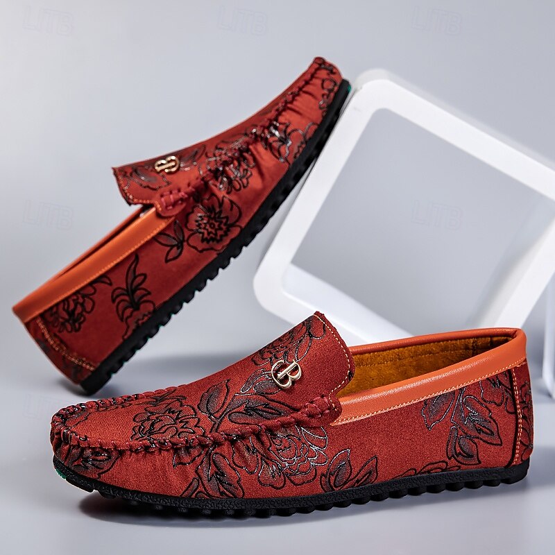 Men's Burgundy Slip-On Loafers with Embroidered Detailing, Stylish Moccasins for Evening Wear and Resort Vacations3