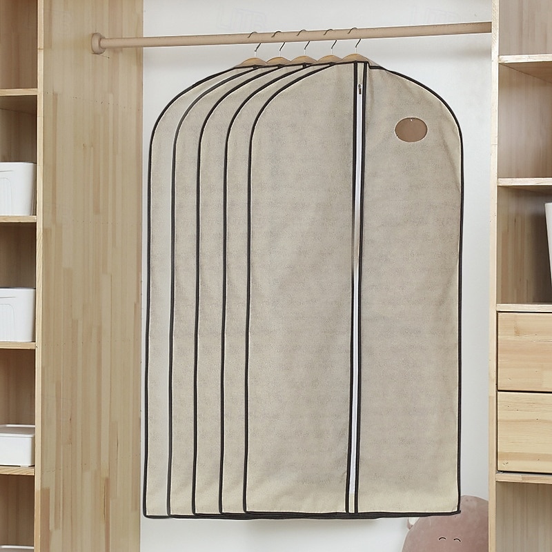 5pcs Garment Dust Cover, Linen Hanging Clothes Protector, Long Non-Woven Fabric Coat and Suit Storage Bag, Dustproof Cover for Jackets and Dresses