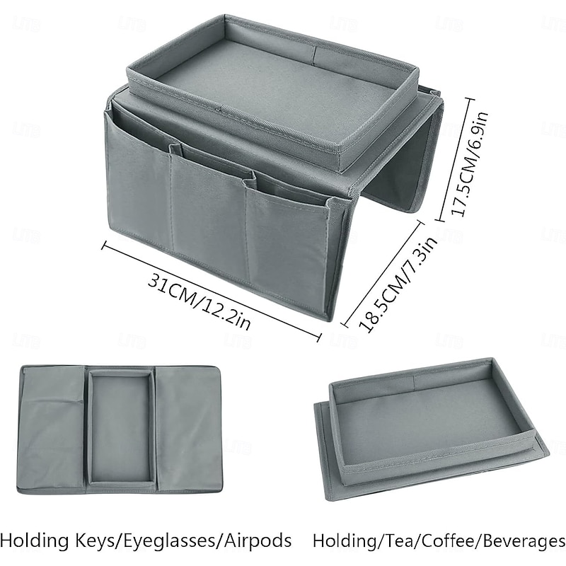 Sofa Armrest Organizer Bedside Storage Caddy for Dorm and Living Room, Hanging Couch Arm Caddy for Remote, Books, Phone, Multi-Purpose Organizer for Car or Sofa Side2