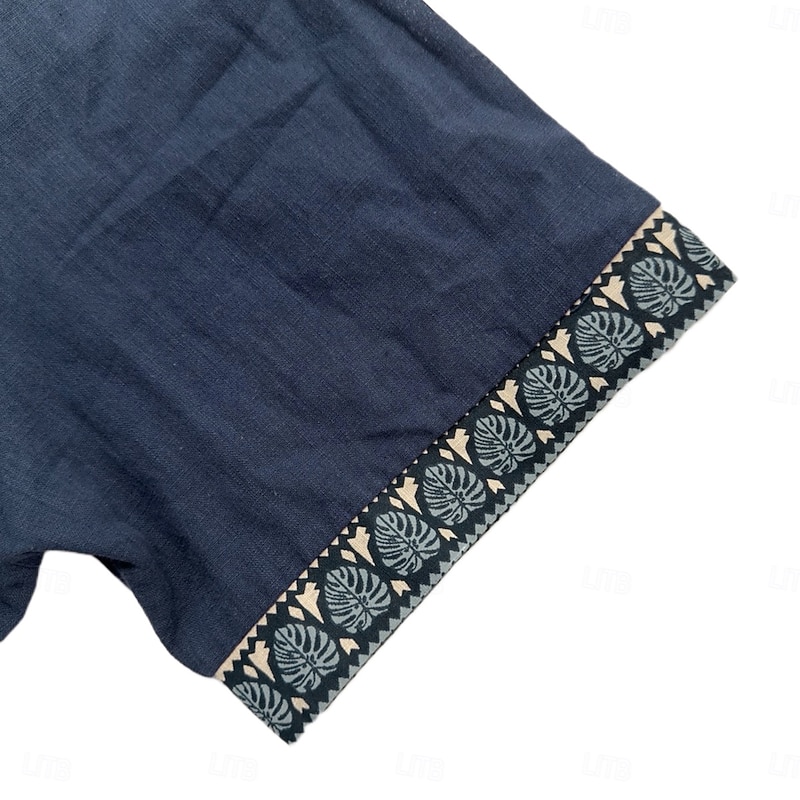 Men's Shirt Linen Shirt Summer Shirt Beach Shirt Plaid Vacation Holiday Black Navy Blue Green Khaki Short Sleeve Collar Summer Clothing Apparel3