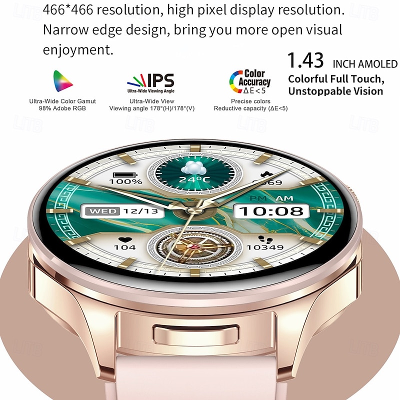 696 T98 Smart Watch 1.43 inch Smartwatch Fitness Running Watch Bluetooth Pedometer Call Reminder Sleep Tracker Compatible with Android iOS Men Hands-Free Calls Message Reminder Watches with Earbuds2