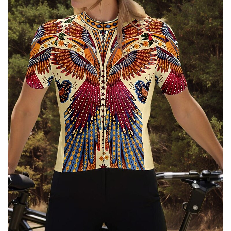 Women's Cycling Jersey Graphic Animal Retro Short Sleeve Bike Jersey Top with 3 Rear Pockets Quick Dry Reflective Strips Back Pocket Moisture Wicking Sports Wine Red Clothing Apparel3