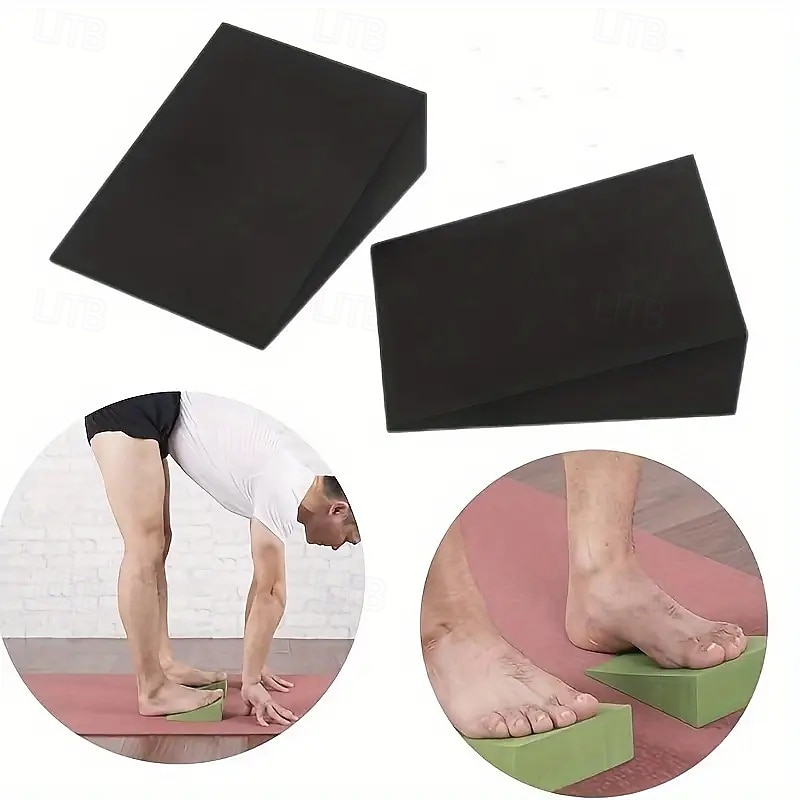 1 Pair Soft EVA Wedge Yoga Blocks, Black Foam Slant Blocks for Wrist Support, Balance, Stretching, Pilates, Squats, Push-Ups and Fitness Training