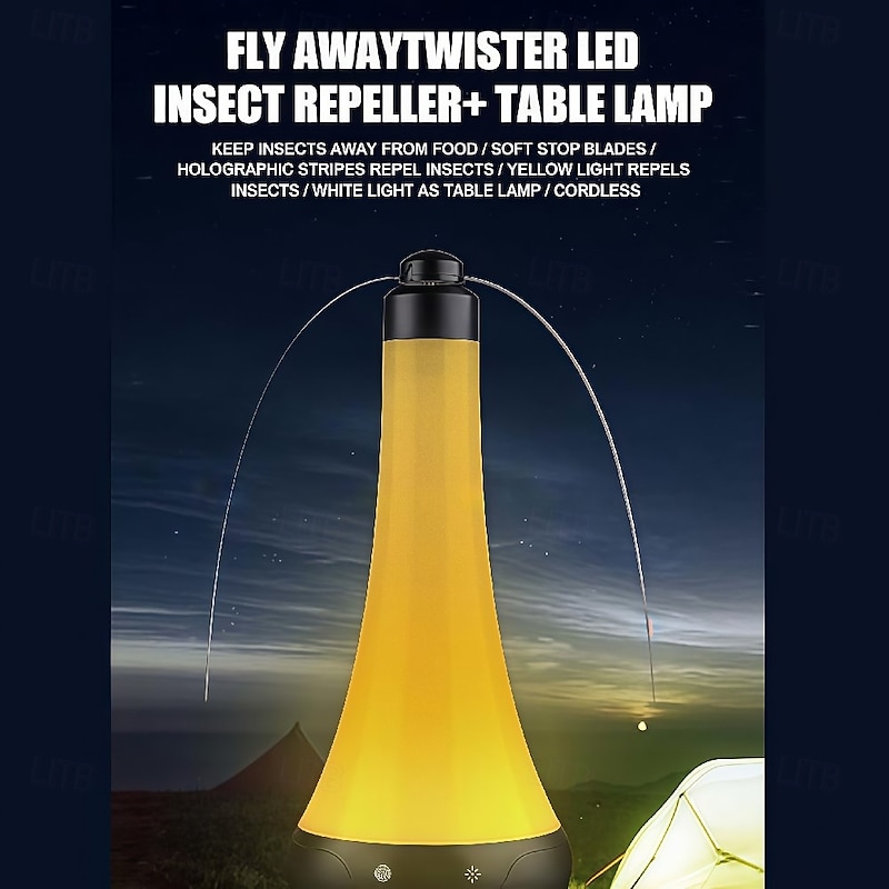 Led Mosquito Repellent Fan Desk Lamp Portable Desktop Fly Rotator Usb Charging Hanging Mosquito Repellent White Warm Light Suitable For Family Gatherings And Picnics  1PC2