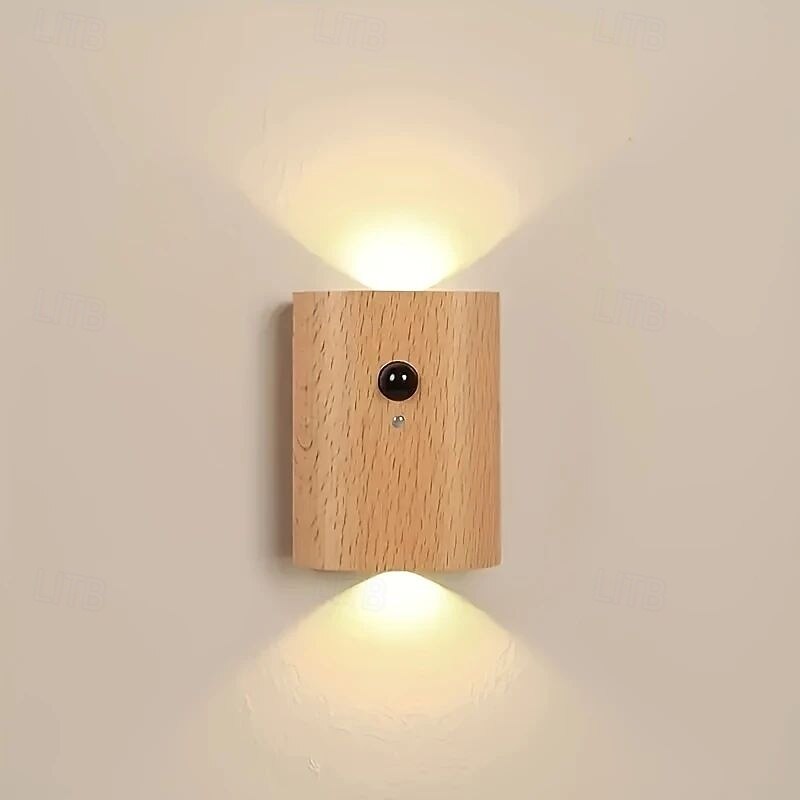 Modern Wooden Motion Wall Lights Sensor Night Light USB Rechargeable Wall Lamp for Entrance Stair Aisle Living Room Wall Porch Decoration 1PC2