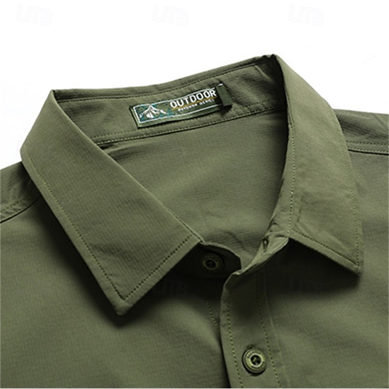 Men's Shirt Summer Shirt Casual Shirt Button Up Shirt Cargo Shirt Black khaki Army Green Beige Long Sleeve Plain Shirt Collar Vacation Hawaiian Pocket Clothing Apparel 100% Cotton Fashion Casual3
