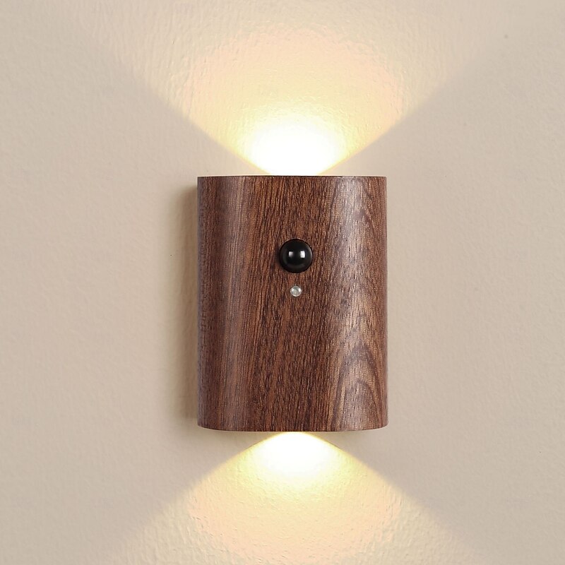 Modern Wooden Motion Wall Lights Sensor Night Light USB Rechargeable Wall Lamp for Entrance Stair Aisle Living Room Wall Porch Decoration 1PC