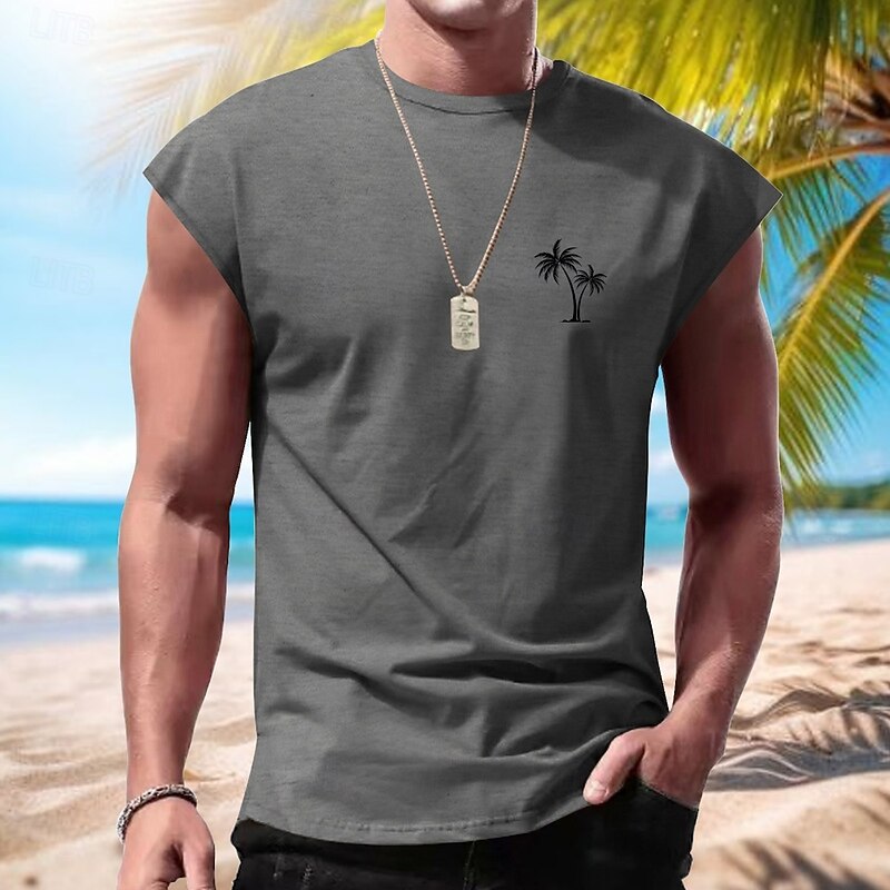 Men's Vest Top Undershirt Sleeveless Shirt Sleeveless Crewneck Spring & Summer Pattern Fashion Designer Vacation Street Going out Wine Dark Navy Army Green Top Tee for Men