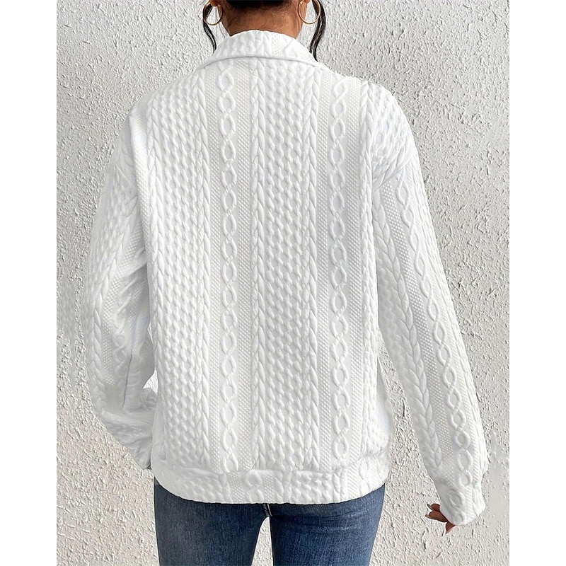 Women's Shirt Texture Sweatshirt Dressy Tops Plain Stylish Modern Long Sleeve Shirt Collar Regular Tops Daily Holiday Quarter Zip White Spring Fall3