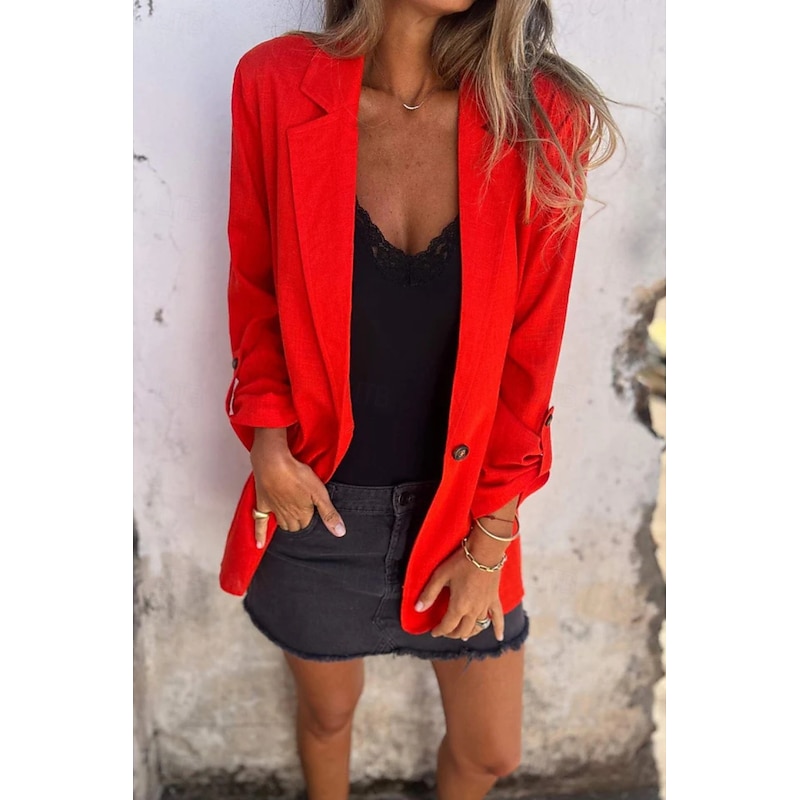 Women's Blouse Plain Modern Casual Long Sleeve Shirt Collar Regular Tops Daily Holiday Buttons Pocket Black Red Summer3