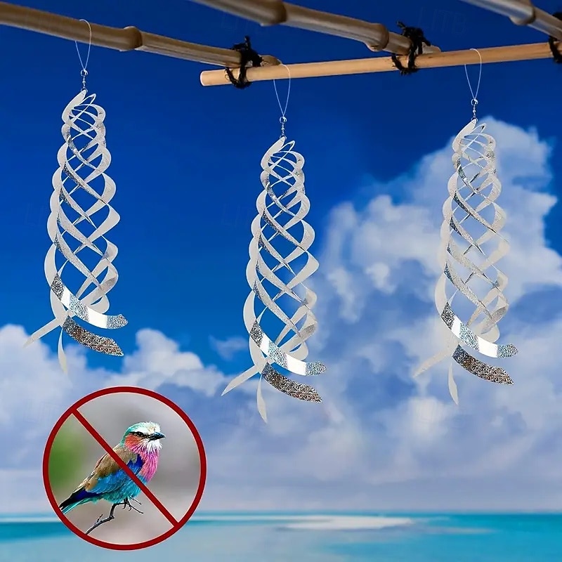 Sparkling Bird Repellent Spiral Reflector - Silver Mylar Hanging Bird Repellent to Repel Woodpeckers Pigeons and Geese