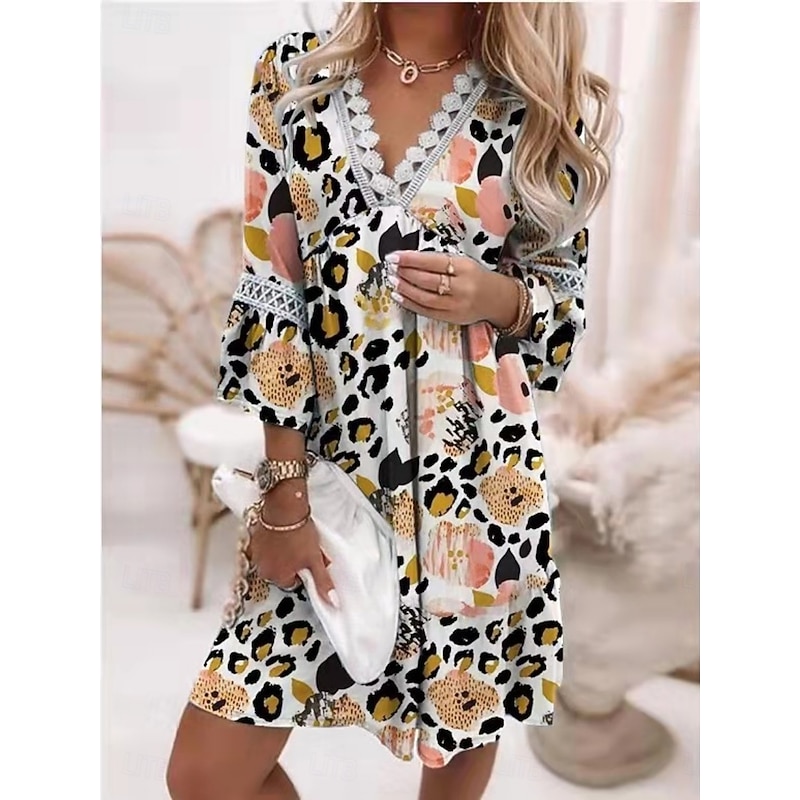 Women's Mini Dress Casual Dress Summer Dress Fashion Modern Vacation Daily Weekend Regular Fit Floral Graphic Color Gradient 3/4 Length Sleeve V Neck White Pink Wine Navy Blue Summer2