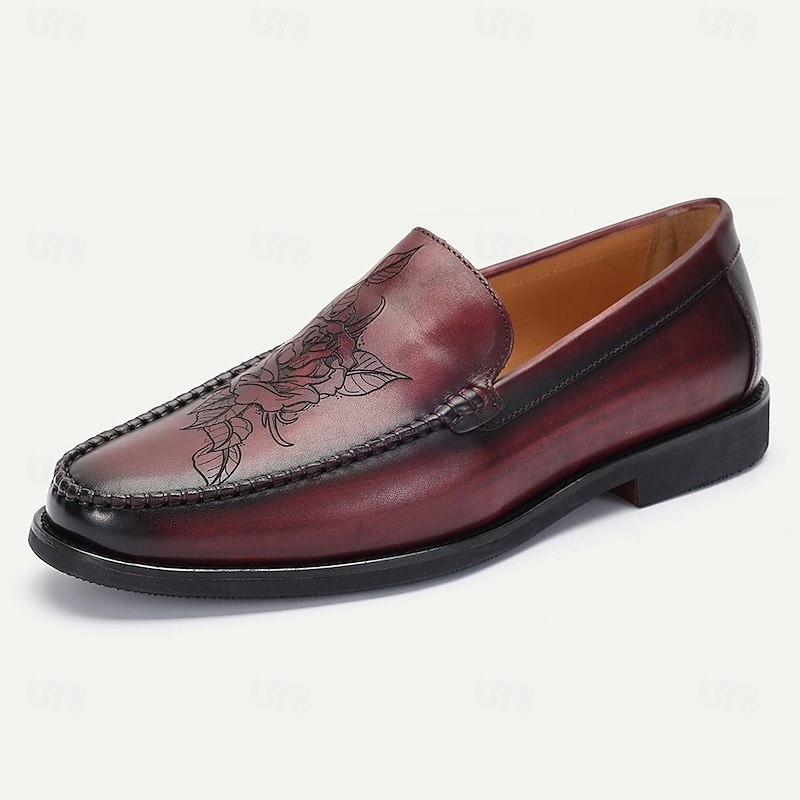 Men's Burgundy Leather Loafers with Decorative Stitching – Kentucky Derby Shoes for Elegant Casual Occasions3