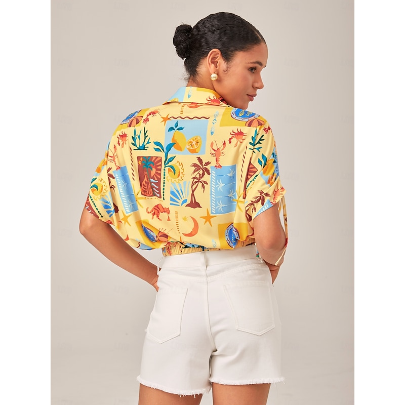 Tropical Collage Elastic Hem Shirt3