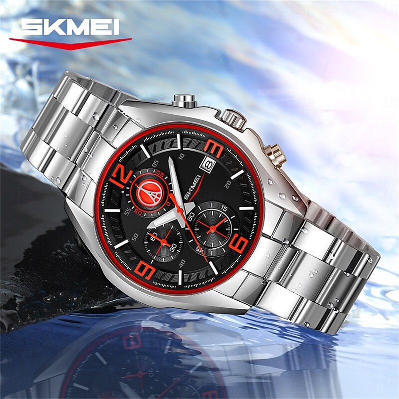 SKMEI Solid Stainless Steel Strap Men's Business Multifunctional Six Pin Watch Fashion Waterproof Calendar Quartz Watch3