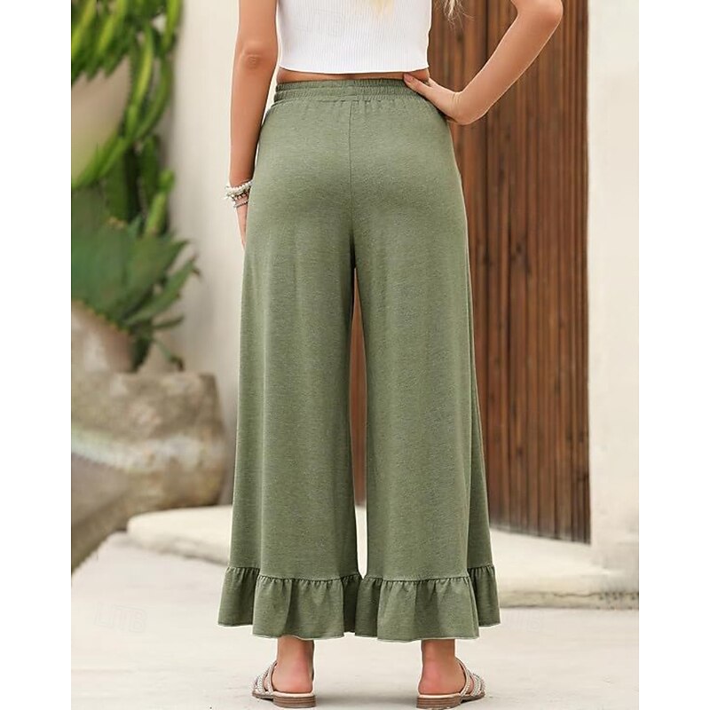 Women's Slacks Pants Trousers Casual Full Length Natural Plain Ruffle Pocket Elastic Drawstring Design Comfy Outdoor Outdoor Vacation Weekend Black Pink Army Green Dark Navy Summer Regular Fit3