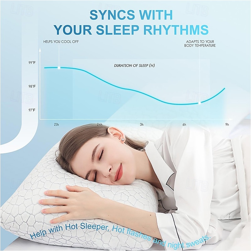 Cooling Pillows for Sleeping Shredded Memory Foam Bed Pillows Queen Size Gel Pillow for Hot Sleepers Cool Pillow for Side Back and Stomach Sleepers, Cold Pillow, Supportive3