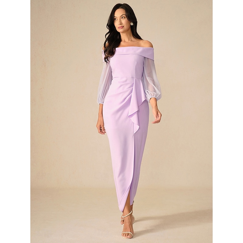 Women's Maxi Dress Cocktail Dress Bodycon Elegant Party Regular Fit Solid Color Long Sleeve Off Shoulder Light Purple Summer Spring Fall Winter
