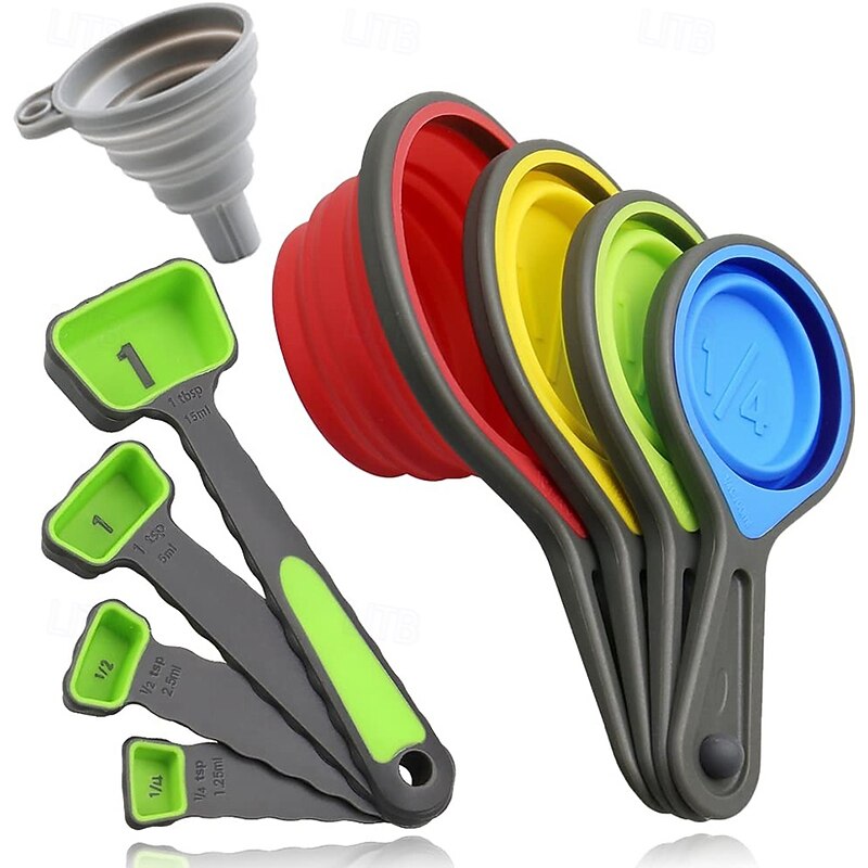9pcs/set Silicone Collapsible Measuring Cup Collapsible Food Grade Silicone Measuring Cups and Spoons and Funnel Set2