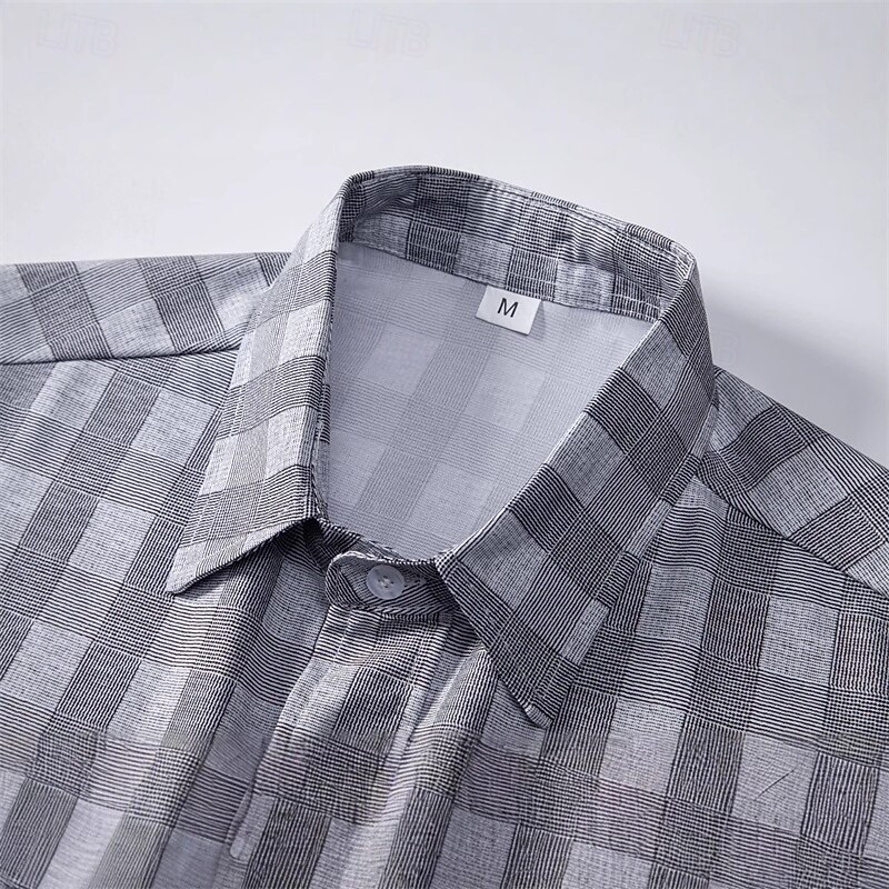 Men's Shirt Summer Shirt Casual Shirt Beach Shirt Button Up Shirt Gray Short Sleeve Plaid / Check Lapel Vacation Hawaiian Clothing Apparel Polyester Fashion Casual Comfortable3