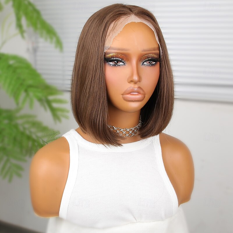 Synthetic Lace Wig Straight Style 10 inch Light Brown Middle Part 13x4 Lace Front Wig Women's Wig Light Brown3