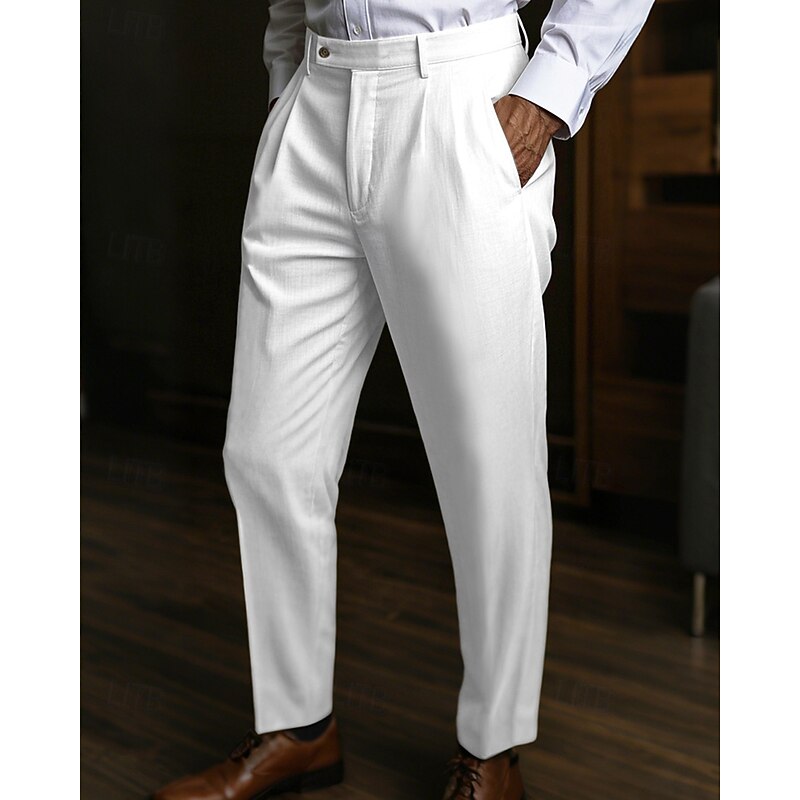 Men's Graduation Linen Pants Trousers Summer Pants Beach Pants Pocket Plain Comfort Breathable Vacation Daily Holiday Hawaiian Boho turmeric Black