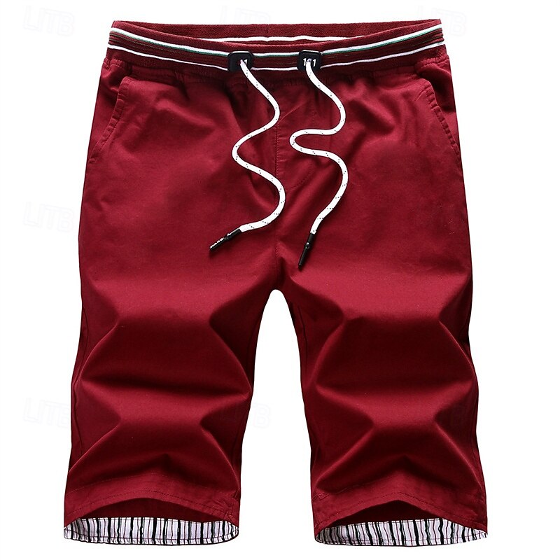 Men's Dress Shorts Burmuda Shorts Work Shorts Pocket Drawstring Plain Comfort Breathable Knee Length Outdoor Business Fashion Casual Black Red2