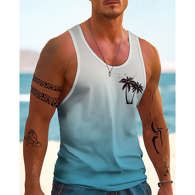 Men's Tank Top Vest Top Undershirt Sleeveless Shirt Sleeveless Crewneck Summer Gradient Fashion Designer Vacation Street Going out Dark Navy Blue Orange Top Tee for Men2