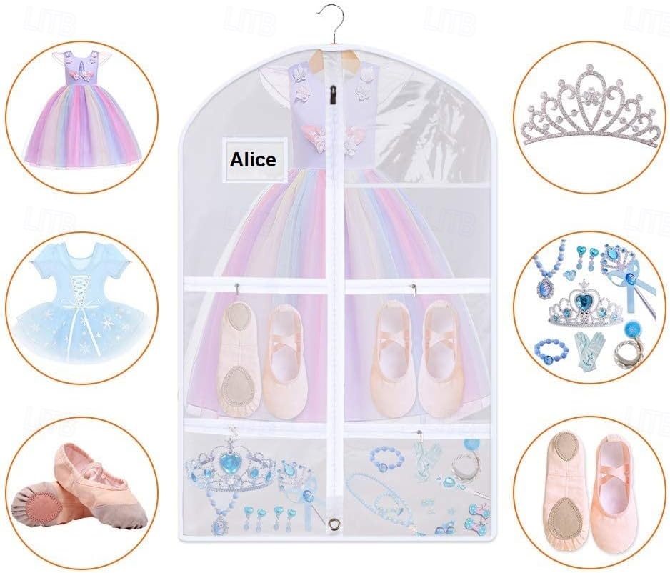 Garment Bag for Dance Costumes, Thickened PEVA Hanging Clothes Cover with 7 Zipper Pockets, Extra Long Transparent Dustproof Suit Bag for Closet or Travel Storage4