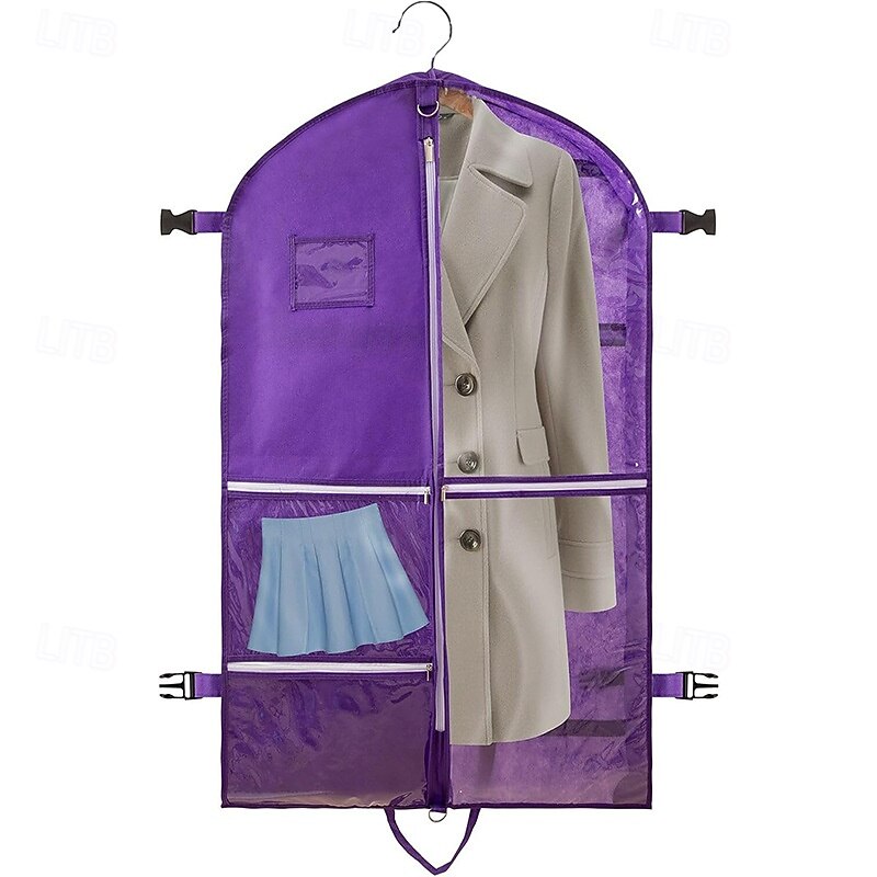 Suit Garment Bag with 4 Pockets and Buckle Strap, 110 x 60 cm Foldable Non-Woven Travel Clothes Cover with Carry Handle, Dustproof Storage Bag for Men's Coat, Jacket, Kids Clothing2