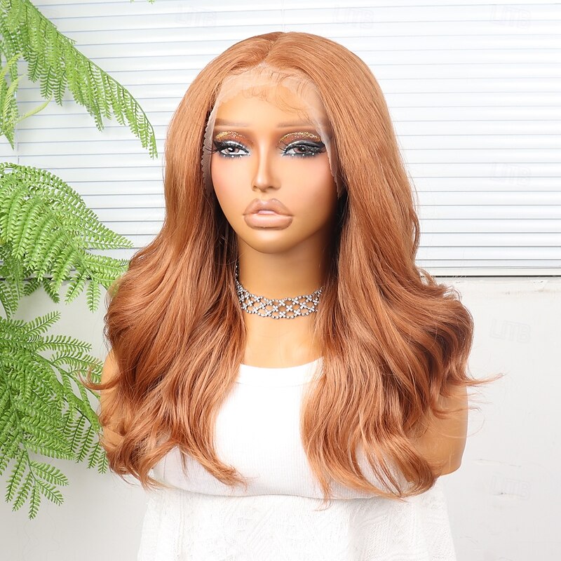 Synthetic Lace Wig Body Wave Style 18 inch Orange Middle Part 13x4 Lace Front Wig Women's Wig Medium Auburn#303