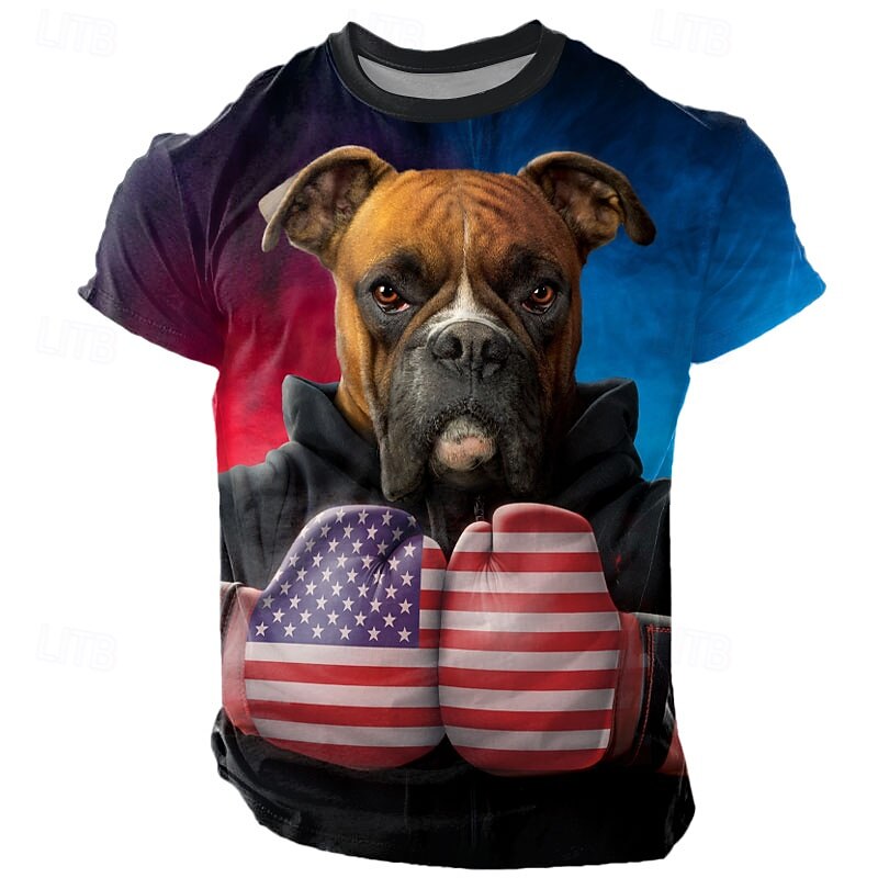 Tough Boxer USA VINCENT HIE Men's 3D T Shirt Short Sleeve T shirt 3D Print Crew Neck Shirt Exaggerated Designer Party Street Casual Blue Summer Spring All Seasons Clothing Apparel2
