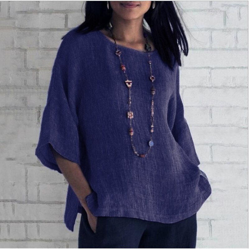 Women's Shirt Cotton Linen Shirts Blouse Long Cotton Top Plain Daily Basic Casual Long Sleeve Crew Neck Round Neck Regular Tops Daily Yellow Pink Blue Grey Spring Fall4