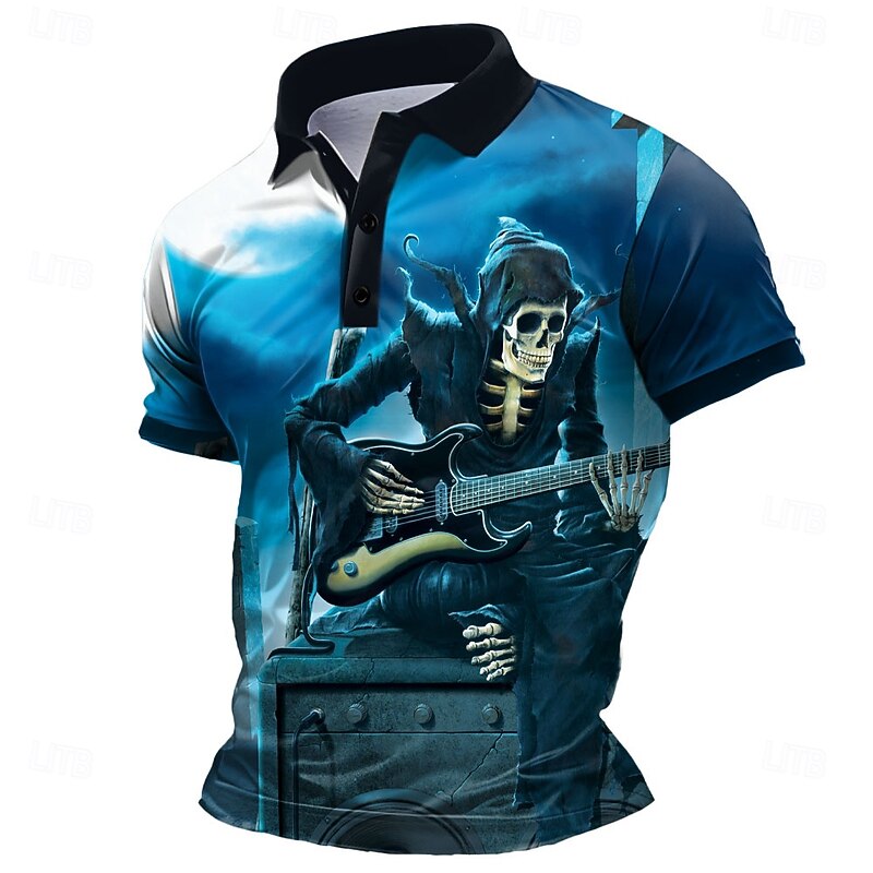 Men's Skull Polo Short Sleeve Polo Shirts Collared Shirts Dark School Athleisure Daily Wear 3D Print Summer Blue