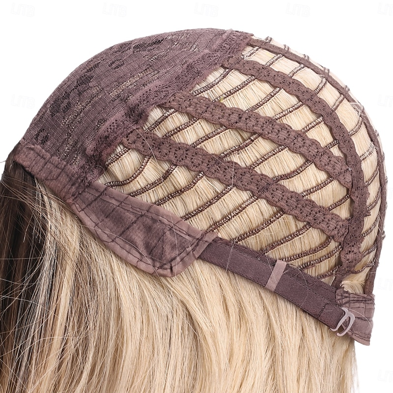 Synthetic Wig kinky Straight Natural Straight Middle Part Asymmetrical Machine Made Wig 18 inch A1 Synthetic Hair Women's Middle Part Classic Color Gradient Blonde3