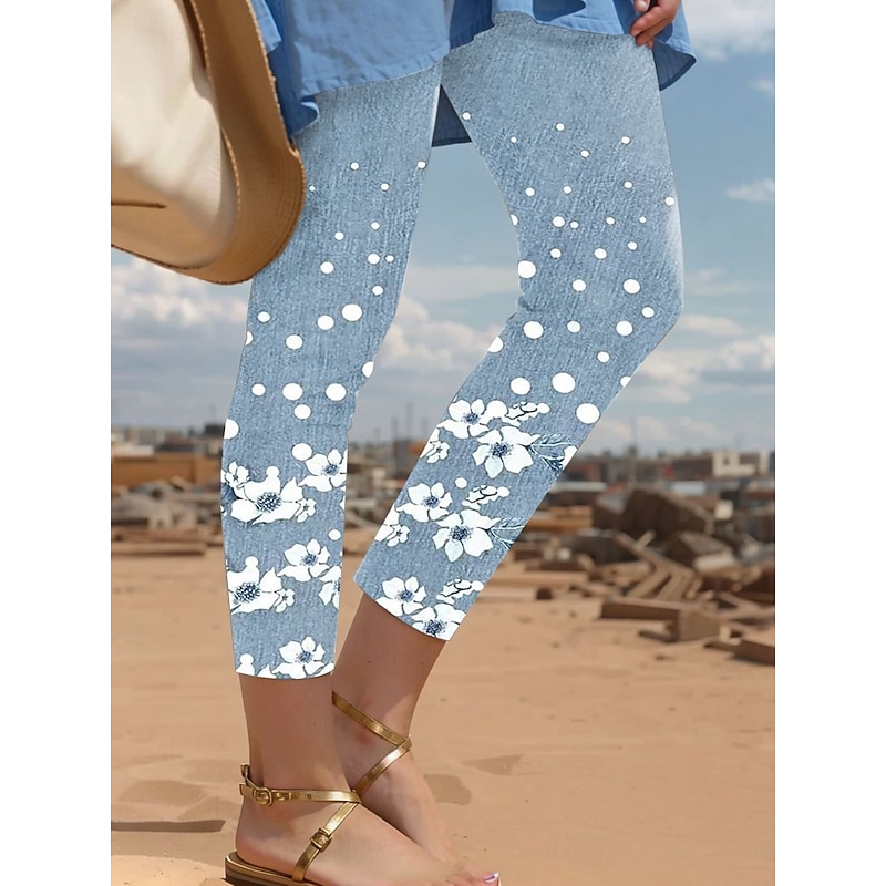 Women's Leggings Vacation Vintage Fashion Ankle-Length High Waist Floral Graphic Polka Dot Printing Thermal Warm Soft Breathable Stretchy Vacation Casual Daily Pink Blue Green Spring Slim Fit