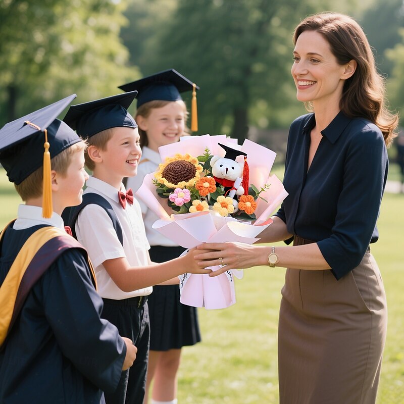 Graduation Crochet Flowers Bouquet Gift, Handmade Eternal Yarn Flower Keepsake – Unique Graduation Gift for Her, Class of 2025 Memory, Forever Blooming Ceremony Flowers