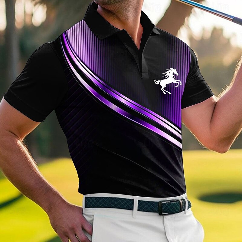 Men's Horse Geometic Polo Short Sleeve Polo Shirts Collared Shirts Casual Outdoor Sports Daily Wear 3D Print Summer Blue Purple Orange