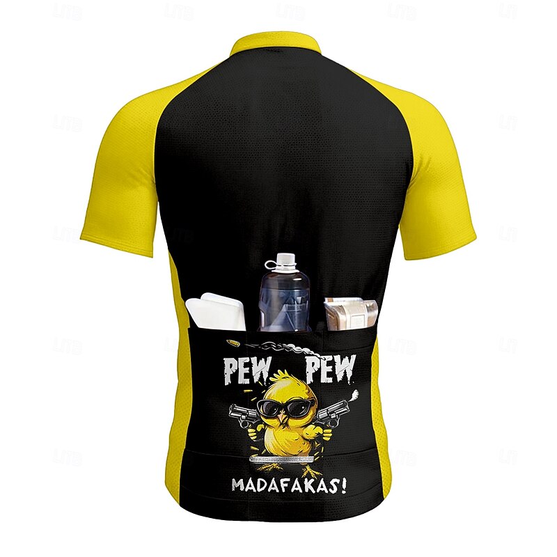 Men's Cycling Jersey Graphic Letter & Number Short Sleeve Bike Tee Tshirt Top with 3 Rear Pockets UV Resistant Quick Dry Front Zipper Reflective Strips Sports Yellow Clothing Apparel2