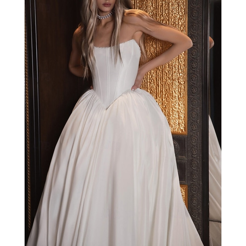 Hall Vintage Royal Style Bustier Drop Waist Wedding Dresses Ball Gown Sleeveless Chapel Train Taffeta Bridal Gowns With Solid Color2