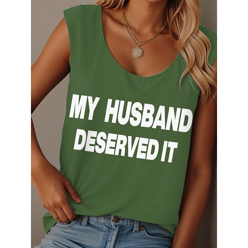 Women's Camisole Tank Top Graphic Letter Graffiti Vintage Tropical Stylish Sleeveless Crew Neck Scoop Neck Regular Tops Daily Print Black Pink Army Green Red Purple Summer Ridicule Husband