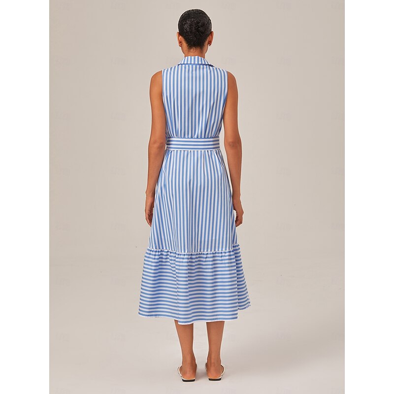 Summer Striped Embroidered Sleeveless Mid-length Dress3