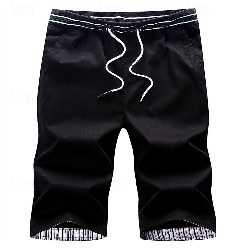 Men's Dress Shorts Burmuda Shorts Work Shorts Pocket Drawstring Plain Comfort Breathable Knee Length Outdoor Business Fashion Casual Black Red3