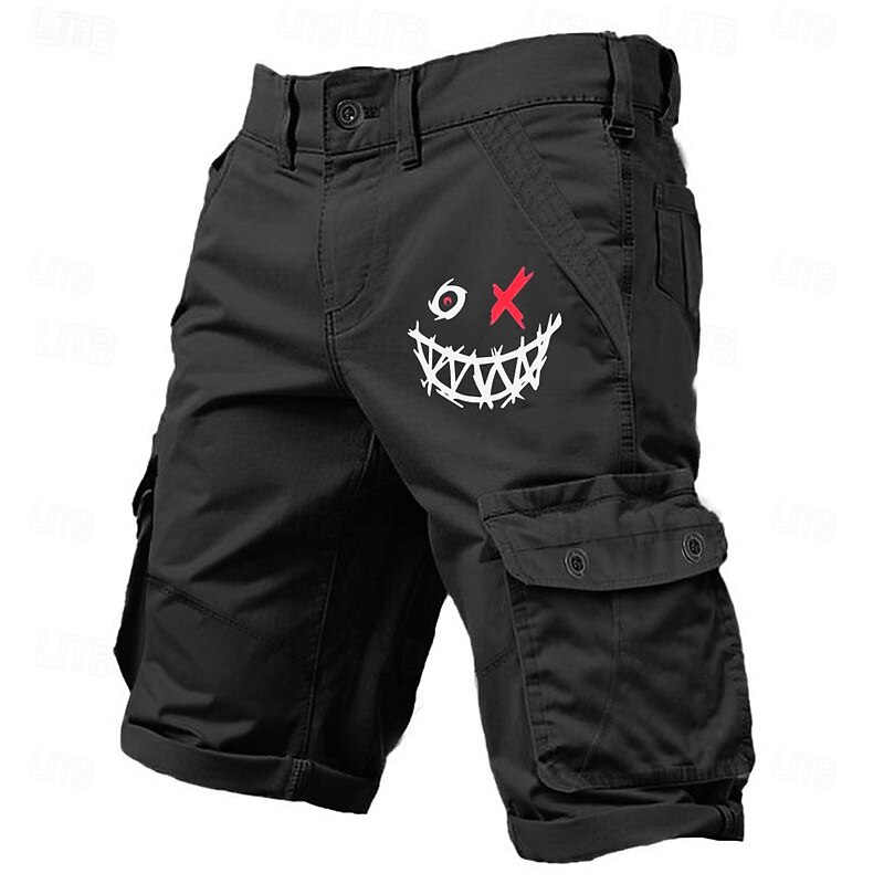 Men's Graphic Smile Face Cargo Shorts Work Shorts Mid Waist Classic Casual Outdoor Camping & Hiking Multiple Pockets Designer Clothing Apparel