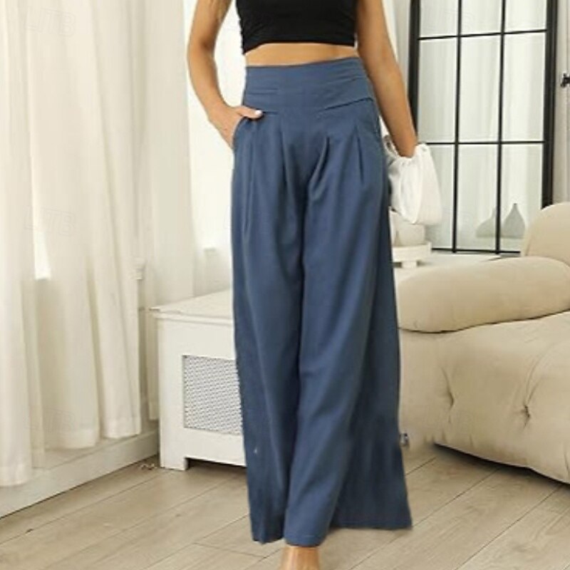 Women's Cotton Linen Pants Slacks Streetwear Casual Full Length Natural Plain Pocket Elastic Waist Comfy Outdoor Comfortable Street Daily Wear Orange red Depression Green Black White Summer Regular