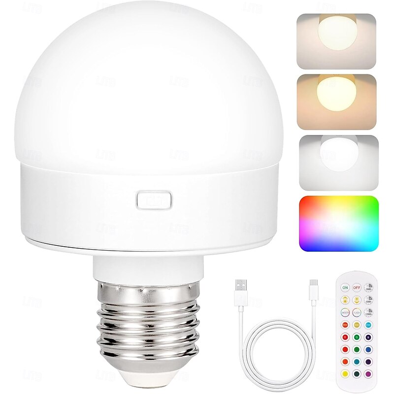 Rechargeable Light Bulbs with Remote Control, Battery Operated Light Bulb for Sconce and Lamp, 3 Color Temperature Dimmable E26 Wireless Detachable LED Charging Bulb2